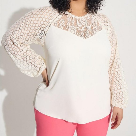 Torrid Georgette Lace Mix Sleeve Top - Picture 1 of 5